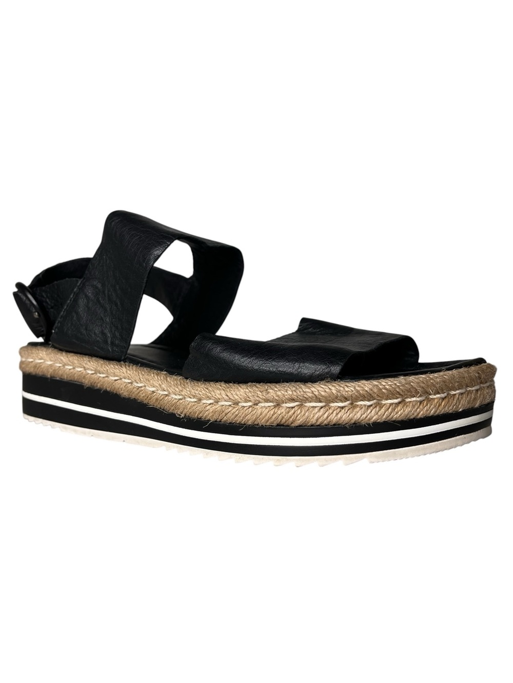 Django & Juliette Atha Black Leather Jute Platform Sling Back Sandals EU 40 US 9